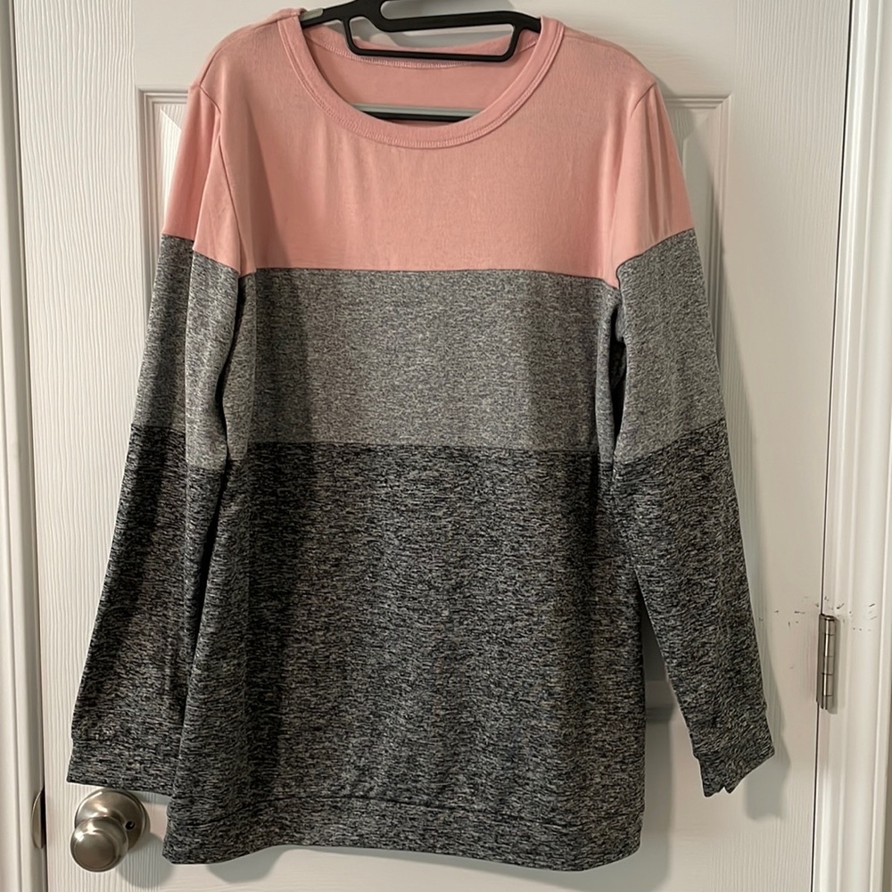 Pink & Grey Striped Long Sleeve